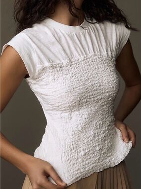 Maeve White Textured Short Sleeve Tee